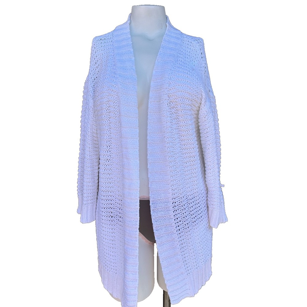 Talbots Cardigan Sweater Womens Large White Knit Open Front Long Sleeves Office